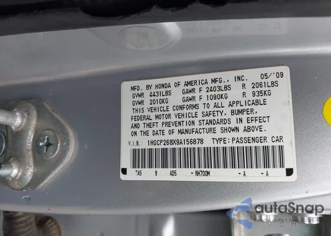 2009 Honda Accord 2.4 Ex-L z USA, uszkodzony, nr VIN 1HGCP268X9A156878